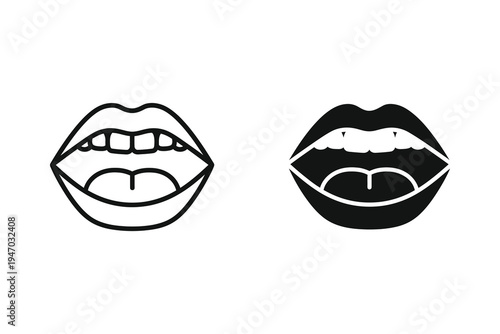 Open Mouth Icon with Teeth and Tongue - Vector Art