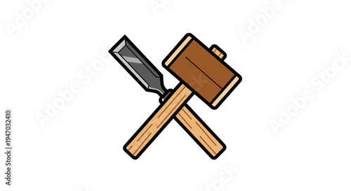 Crossed hammer and chisel tools.