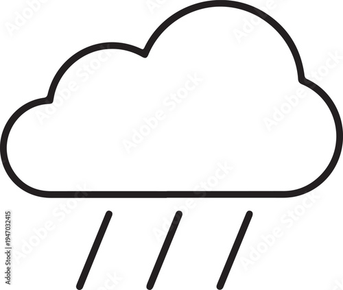 Minimal black and white rain cloud line with raindrops