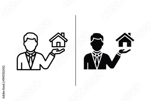 Real Estate Agent Offering House Icon, Symbolizing Home Ownership and Services