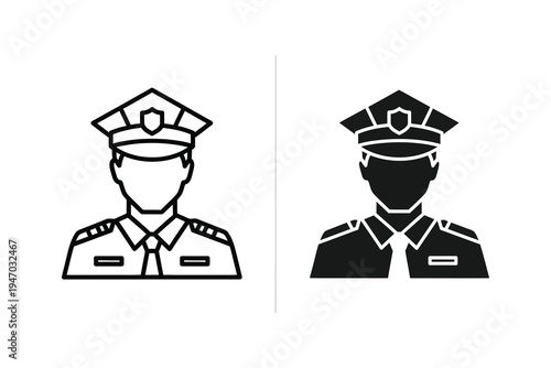 Police Officer Bust Icon Vector in Outline and Solid Glyph Style