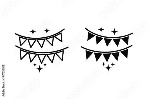 Party Bunting Icon Set: Festive Flags for Celebration and Events