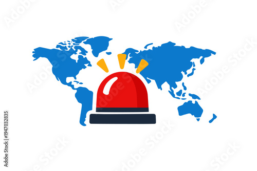 Red siren light over world map graphic