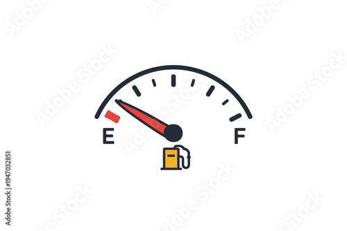 Fuel gauge showing empty tank level, minimalist icon