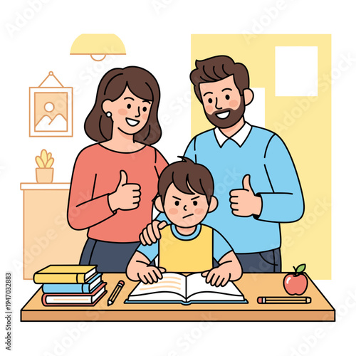 Family supporting a child learning.