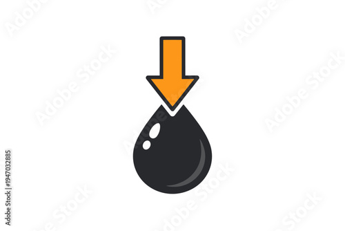 Downward arrow piercing a dark oil drop icon