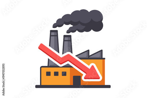 Factory icon with smoke and declining arrow