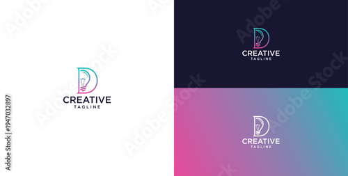 smart bulb logo icon. bulb logo technology. initial logo design D