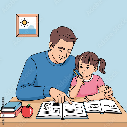 Father helping daughter with homework 1.