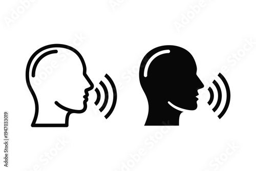Voice Command Sound Wave Icon - Profile Head Speaking Audio Vector