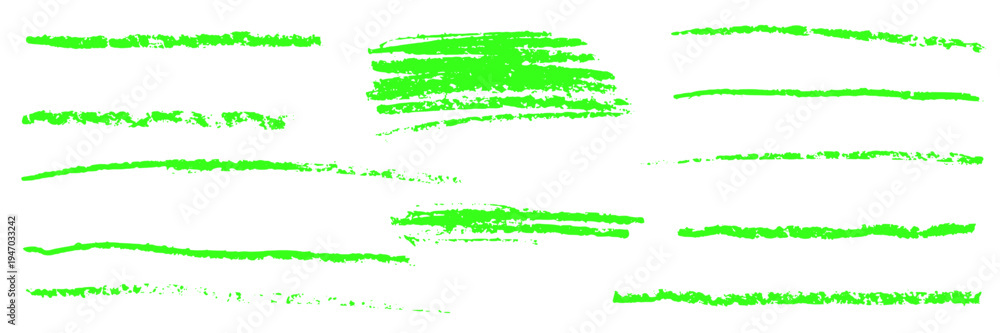 Obraz premium Handdrawn crayon accent underlines. Wax pencils line texture. Childish strokes brush set. Highliter for memo notes. Vector illustration