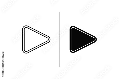 Play button icon set in outline and solid black for media playback