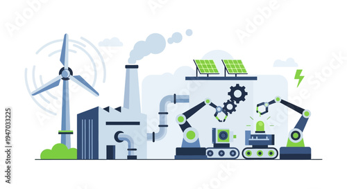 Smart Factory Automation with Renewable Energy: Industry 4.0, Robotics, Solar Panels, Wind Turbine for Sustainable Production