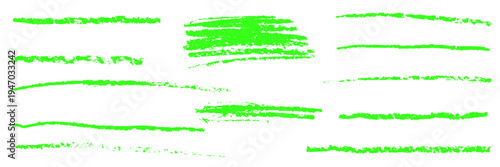 Handdrawn crayon accent underlines. Wax pencils line texture. Childish strokes brush set. Highliter for memo notes. Vector illustration