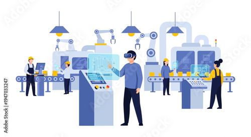 Industry 4.0 Smart Factory Automation with Augmented Reality. Digital Manufacturing and Production Process Control with Modern Robotics.
