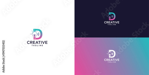 smart bulb logo icon. bulb logo technology. initial logo design D