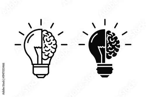 Brain and Lightbulb Combination Icon - Idea Generation and Innovation Concept