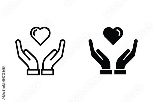 Caring Hands Holding Heart Icon: Symbol of Love, Charity, and Compassion