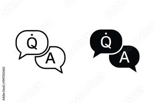 Q&A Icons in Speech Bubbles - Outline and Solid