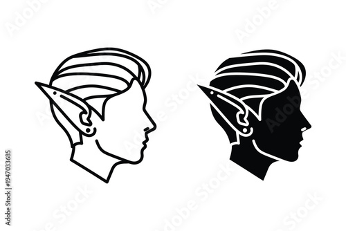 Male Elf Head Profile Icon with Pointed Ears and Stylish Hair