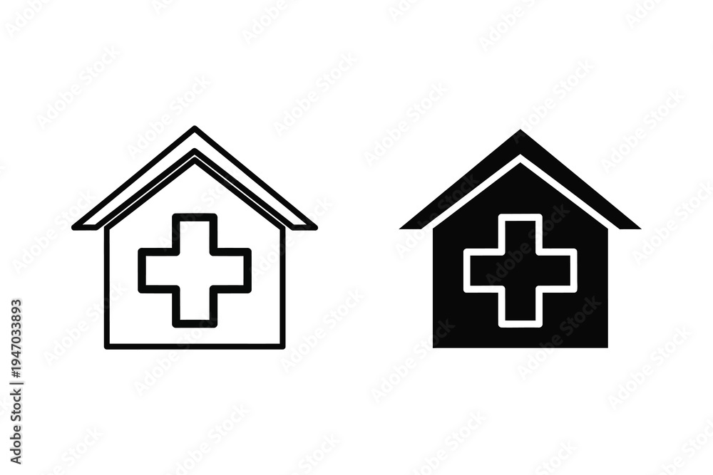 Fototapeta premium Medical Building and Cross Icons: Healthcare Facility Vector Set