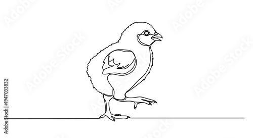Single Line Drawing Chick Walking, Minimalist Art, Cute Baby Bird Illustration