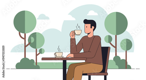 Man sitting at table drinking coffee.