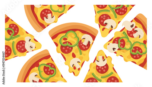 Pizza Slices Flat 2D Illustration Set – Fast Food Vector, Isolated Transparent Background