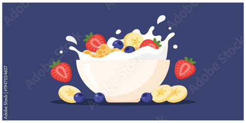 Cereal Bowl Flat 2D Illustration Set – Breakfast Food Vector, Isolated Transparent Background