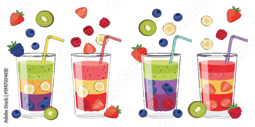 Juice Drinks Flat 2D Illustration Set – Beverage Food Vector, Isolated Transparent Background