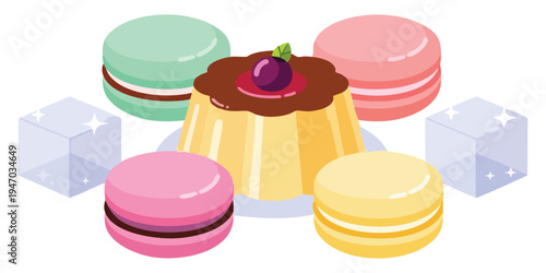 Pudding Dessert Flat 2D Illustration Set – Sweet Food Vector, Isolated Transparent Background