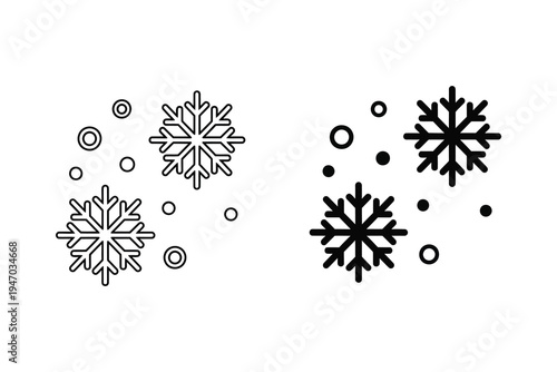 Winter Snowflakes and Snowing Weather Vector Icon Set