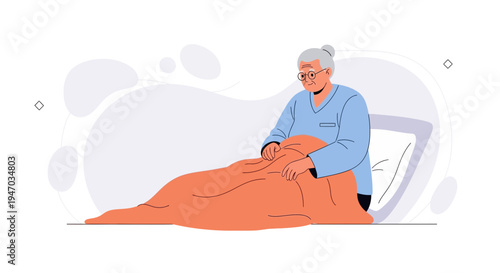 Elderly Nurse Caring for Patient in Bed, Illustration