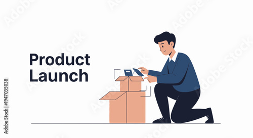 Product Launch: Man Unboxing New Product with Tablet