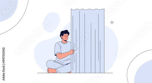 Man Sitting Behind Curtain, Peeking Out, Mystery, Curiosity, Hidden Face