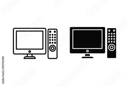 Television Screen and Remote Control - Entertainment and Media Device Icon