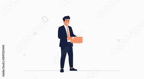 Man in Suit Carrying Box, Business Concept, Moving Office, New Job