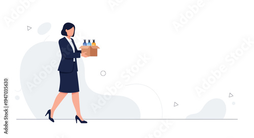 Businesswoman carrying box with cosmetic bottles, professional delivery concept