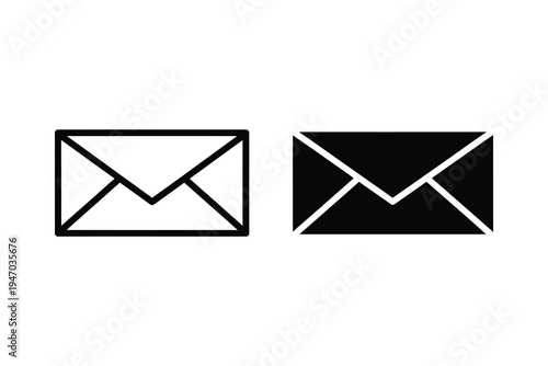 Email Envelope Icon Set: Postal Mail Symbol in Outline and Silhouette