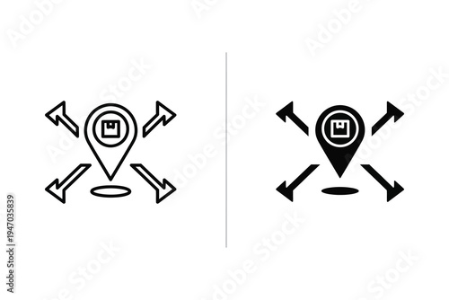 Location Pin with Arrows Vector Graphics