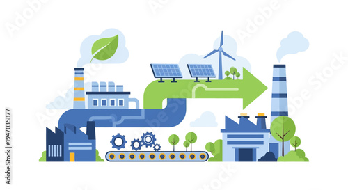 Sustainable Industrial Process with Green Energy Integration. Eco-Friendly Manufacturing Transition Utilizing Renewable Power Sources