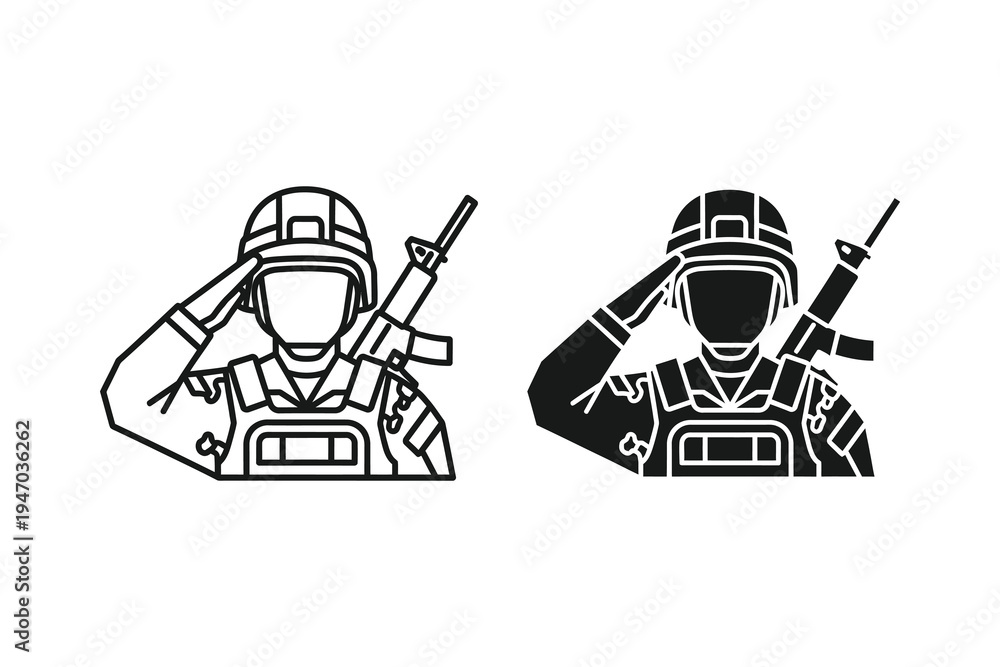 Fototapeta premium Soldier Saluting with Rifle Vector Illustration
