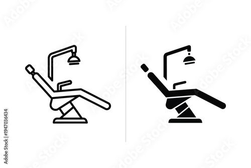 Professional Dentist Chair Medical Icons in Outline and Glyph Styles