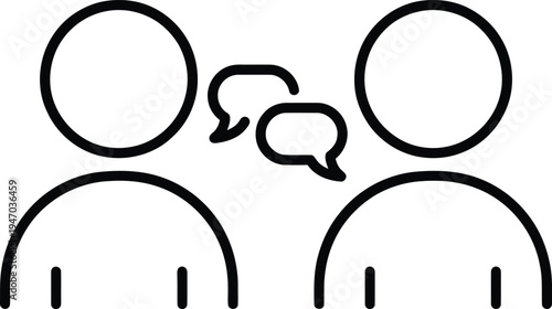 A simple line drawing of two people talking to each other