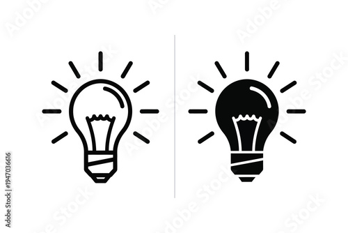 Classic Light Bulb Icons Glowing Brightly in Outline and Silhouette