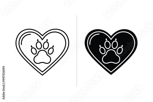 Pet Paw Print in Heart Icon for Animal Lovers and Veterinary Care