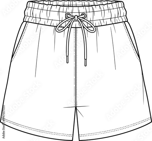 Long sleeve corset style crop top with plunging v-neck and tie-up waist detail, cad drawing flat vector illustration for design