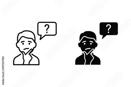 Thinking Man Icon with Question Mark - Doubt, Confusion, and Problem Solving