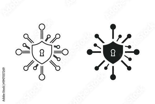 Cyber Security and Data Protection Shield Icon Set