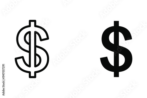 Dollar Currency Symbol Icon - Outline and Solid Money Vector Graphic